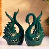 Modern Elite Swan Pair Ceramic Art Figurine | Beautiful Home Décor (2 Pieces, Dark Green, Medium)