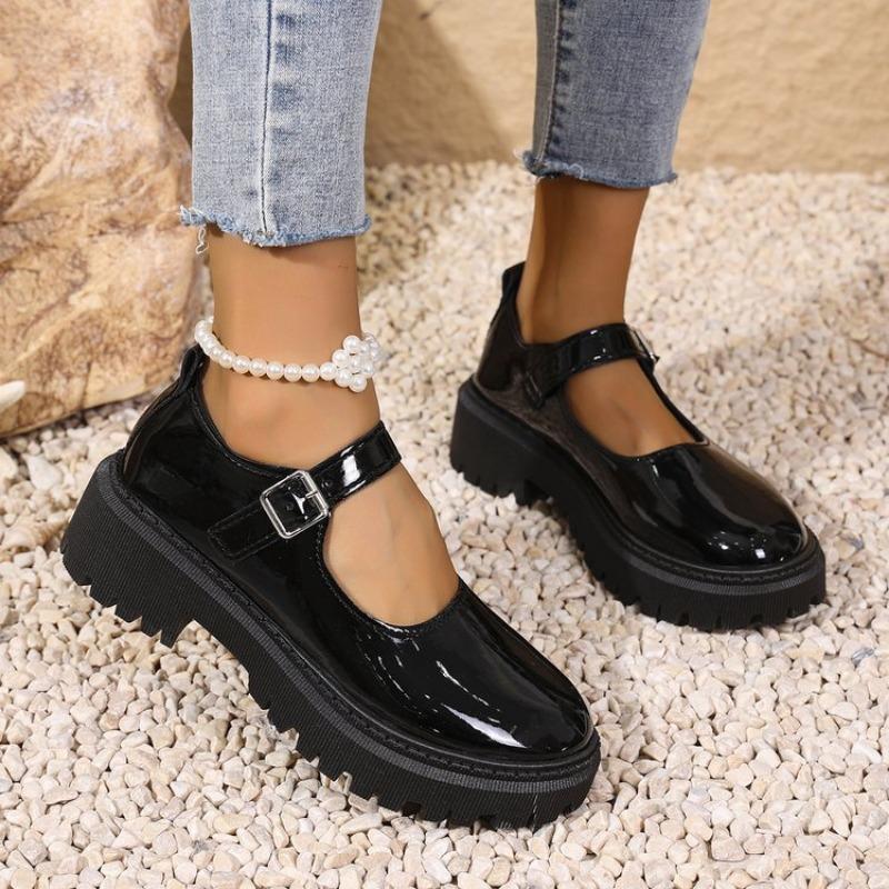 Fashion Black Ankle Buckle Platform Pumps Women Japanese Style Patent Leather Mary Jane Shoes Woman Punk Thick Heels Lolita Shoes Mujer