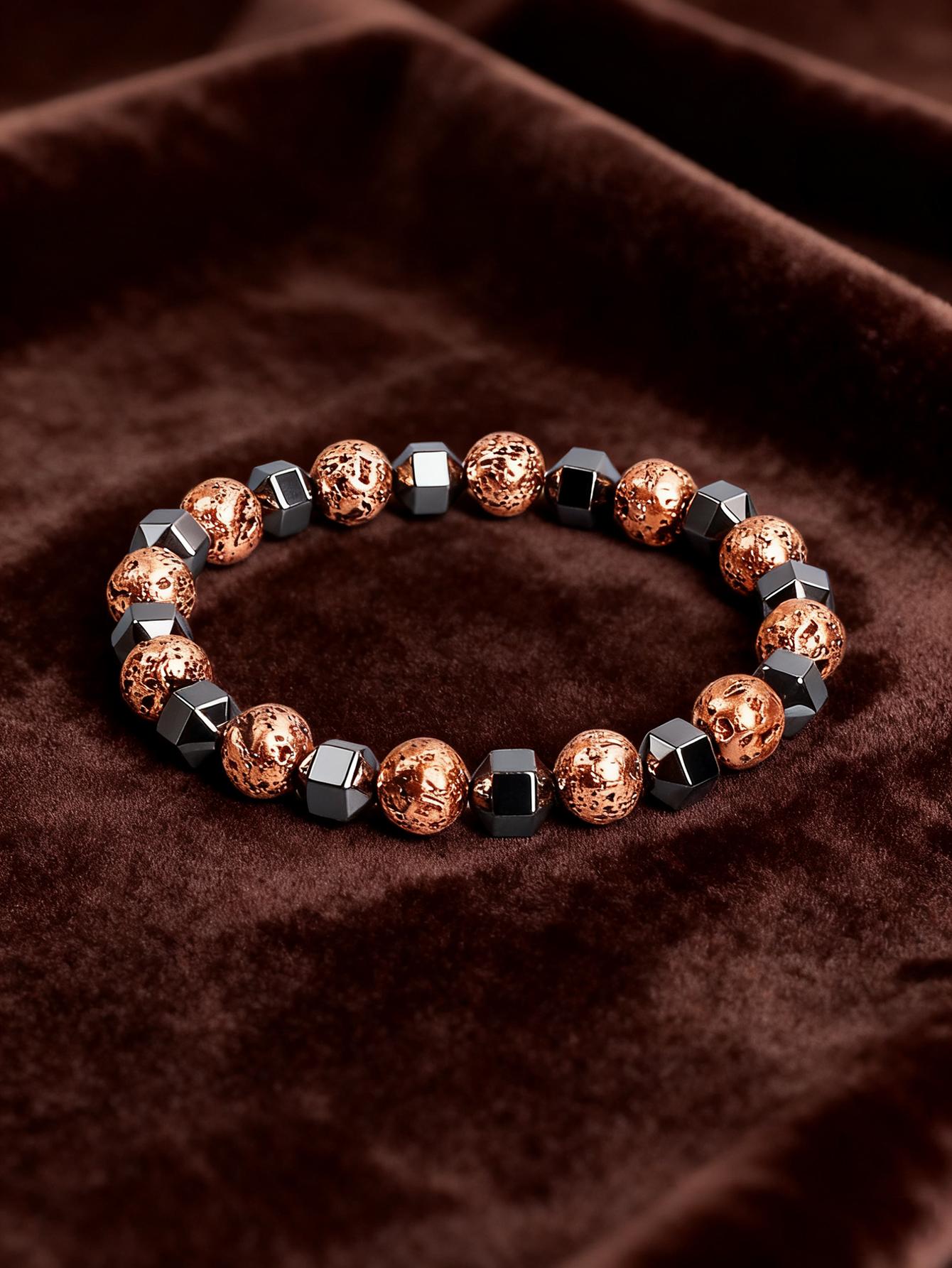 

Natural Stone Bracelet with Lava Rock Volcanic Stone and Faceted Hematite Bead for Vigour Protection Grounding & Courage Jewelry 17cm-6.69inch