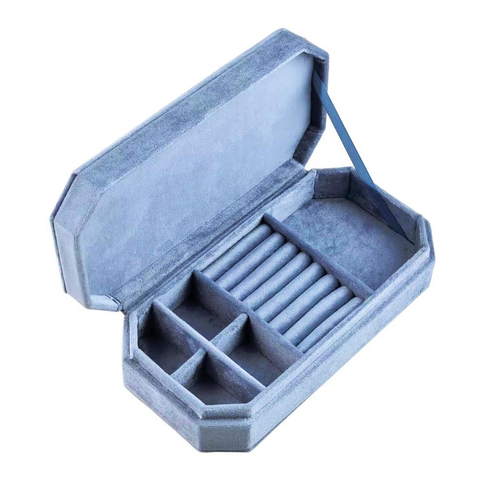 New Octagonal Luxury Velvet Jewelry Box Multi-Compartment Portable Travel Ring Earrings Necklace Jewelry Storage Box Custom Logo