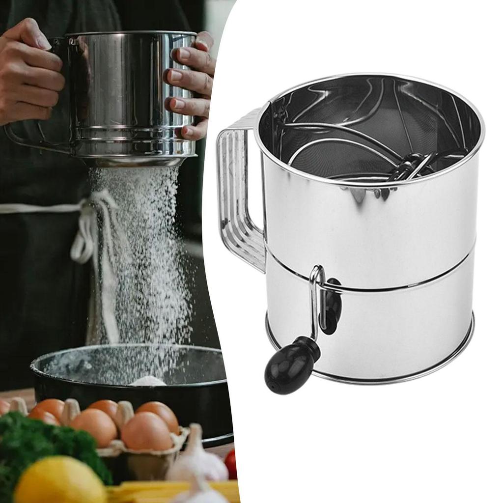 Flour Sifter Kitchen Tool Practical Rotary Hand Crank Baking Sieve Cup Baking Sugar Sifter for Cupcakes Cafe Restaurant Buffet