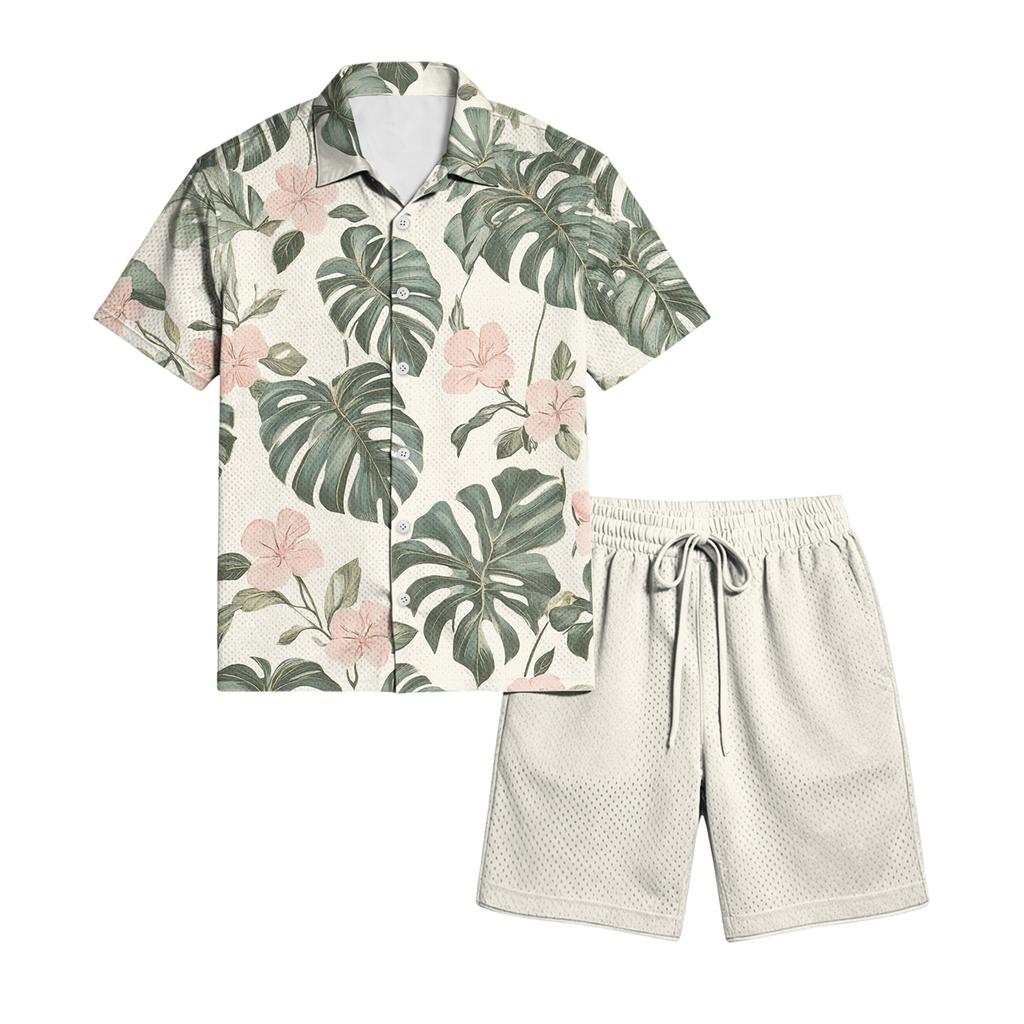 Men's Casual Lightweight Breathable Short-Sleeve Shirt And Shorts Set