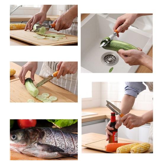 2Pcs Multifunctional Peeler 2 in 1 Stainless Steel Fruit Vegetable Peeler with Non-Slip Grip Curved Blade Built-in Bottle Opener Kitchen