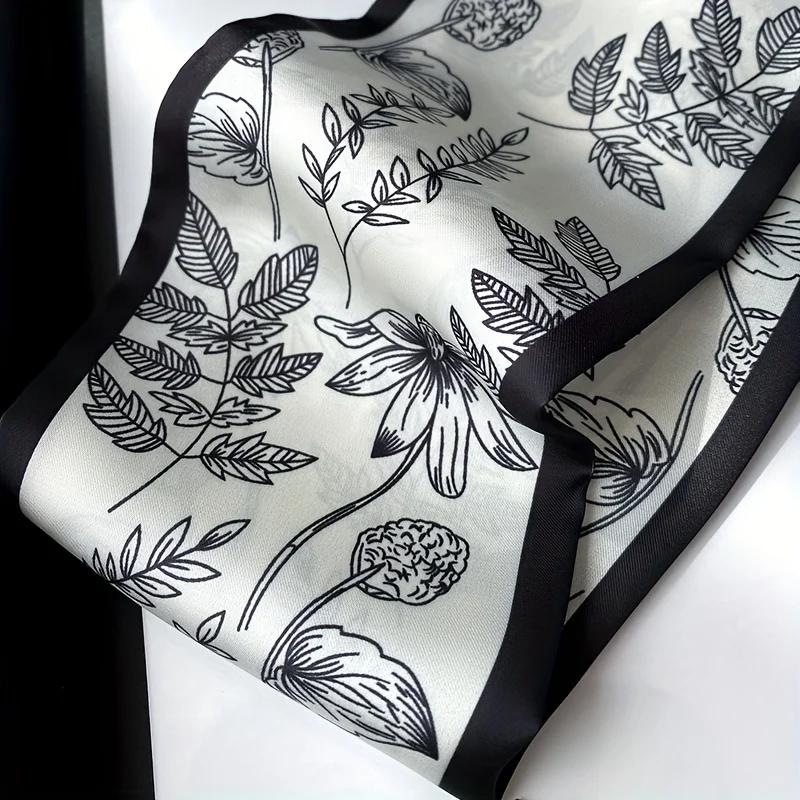 Double Sided Plant Print Scarf Luxury Brand Slender Neckerchief French Elegant Inelastic Neck Scarf Hairband