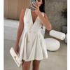 Summer New European and American Fashion Commuter Ol Deep V-neck Double Breasted A Word Sleeveless Vest Dress Skirt DRESS