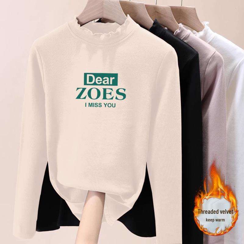 De Velvet Women's High Neck Fleece Base Layer, Plus Size Long Sleeve, Printed, Thick & Warm Top for 2025 Autumn/Winter.