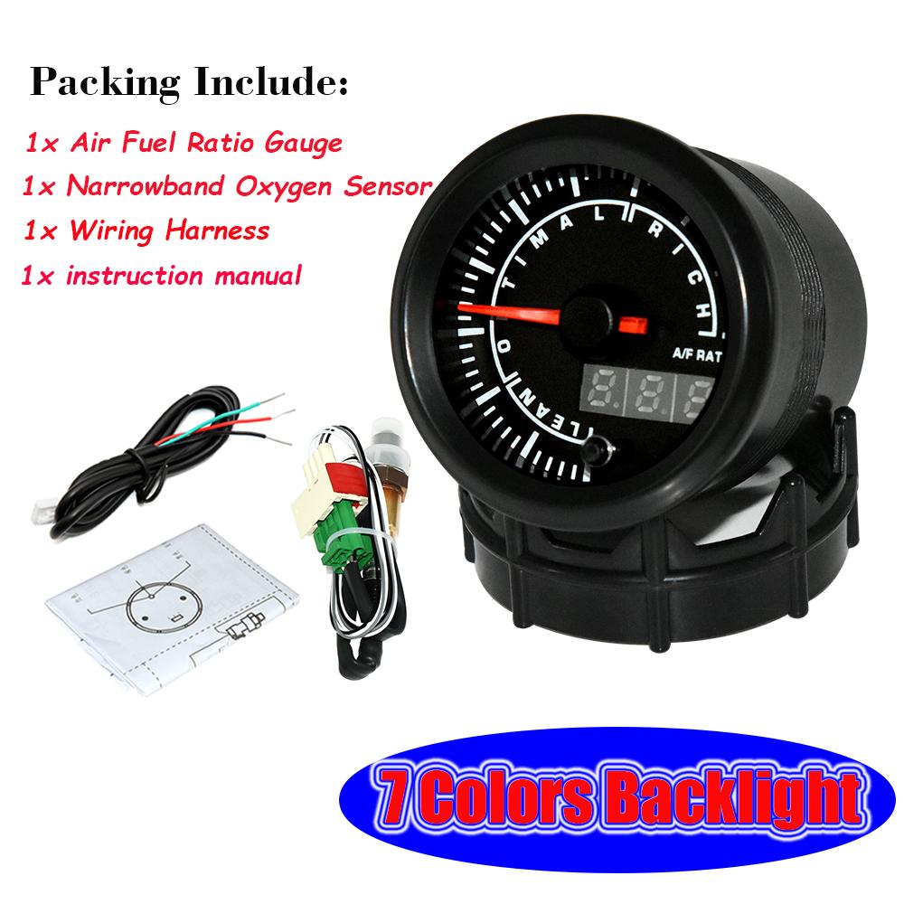 40~140 Celsius Water Temp Oil Temp Oil Press Fuel Volts Oil Press Boost Tacho AFR EGT with Sensor 7 LED Colors Display 2'' 52mm