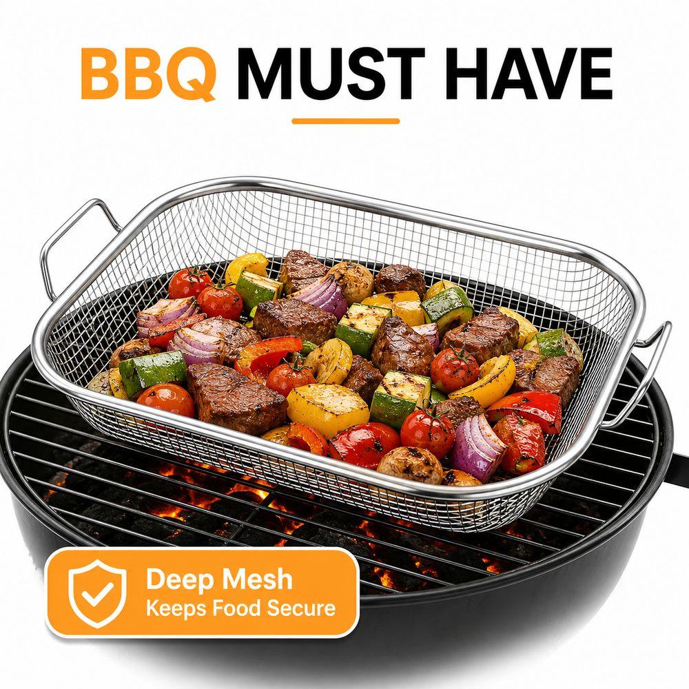 Rectangular Shape Barbecue Basket Stainless Steel Grilling Tray BBQ Grill Basket  Barbecue Cooking