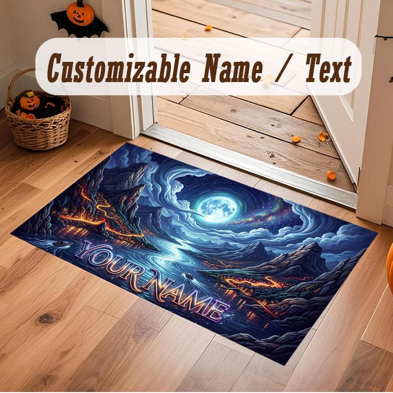 Space Cosmic Theme Crystal Velvet Floor Rug Personalized Custom Name Text Warm Carpet Home Decoration
