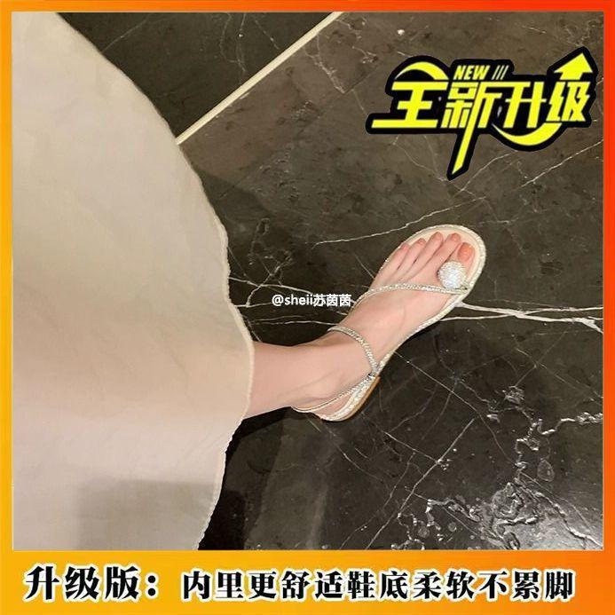 

Flat-bottomed rhinestone sandals sparkling skirt summer belt two wear with fairy cool slippers word Internet celebrity 43