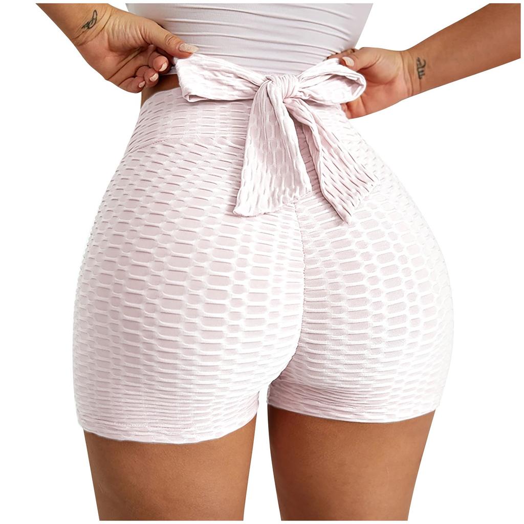 Women's Tie Back Slim Fit Casual Shorts Yoga Pants Color High Waist Sports Shorts