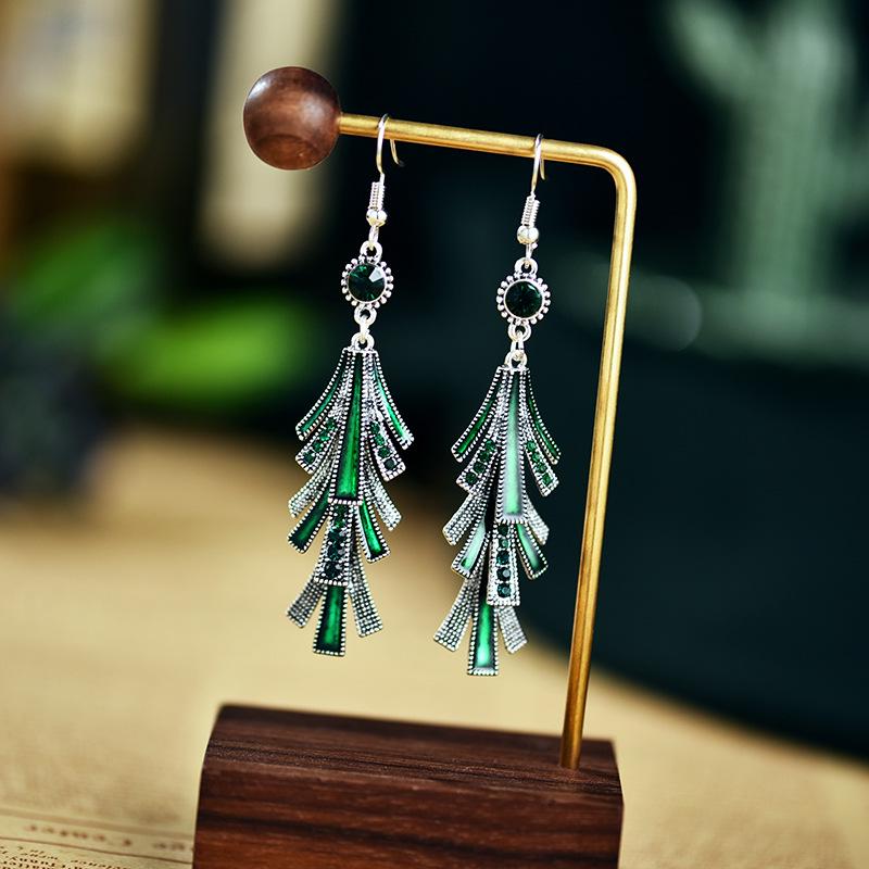 Chinese Alloy Oil Drop Tassel Earrings - Retro Cold Style for Women
