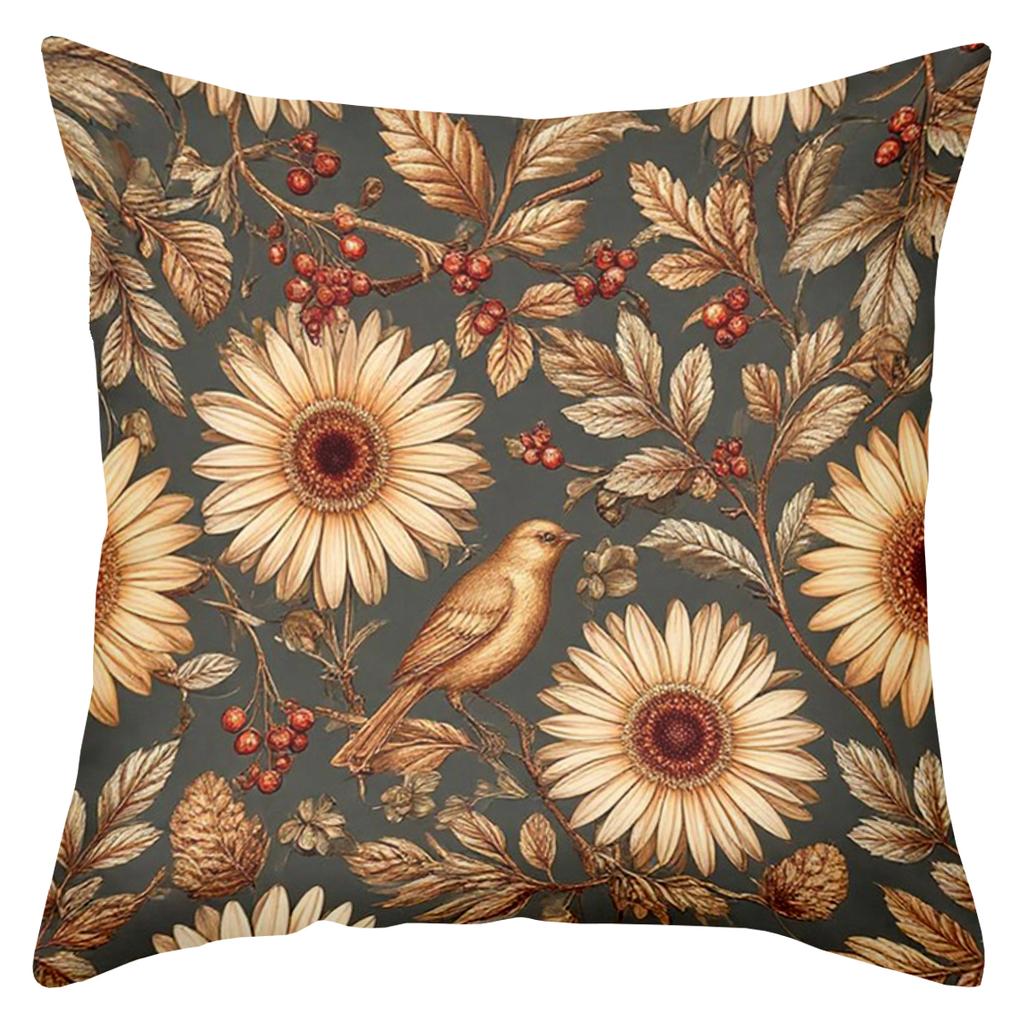 Floral and Bird Patterned Throw Pillows for Home Decor Polyester Pillowcase, Sofa Decorative Cushion Cov Headboard Pillow
