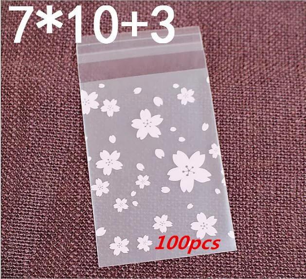 100 szt. Różowe Przezroczyste Kwiaty Wiśni Mini Samoprzylepne Matowe Torebki OPP DIY torebki na cukierki ciasto