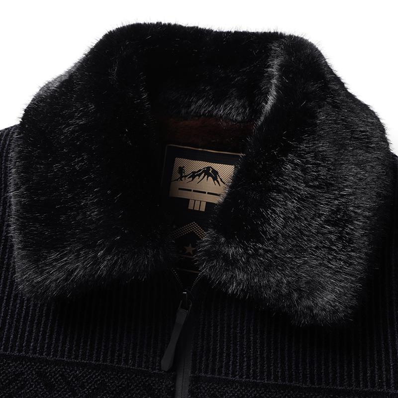 Men's Chenille Wool Jacket - Autumn/Winter, Plus Velvet, Thickened, Warm, for Middle-aged and Elderly