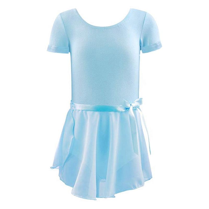 Dívčí taneční kostým Dvoudílná souprava Dětská jednobarevná kombinéza s krátkým rukávem a baletní sukně