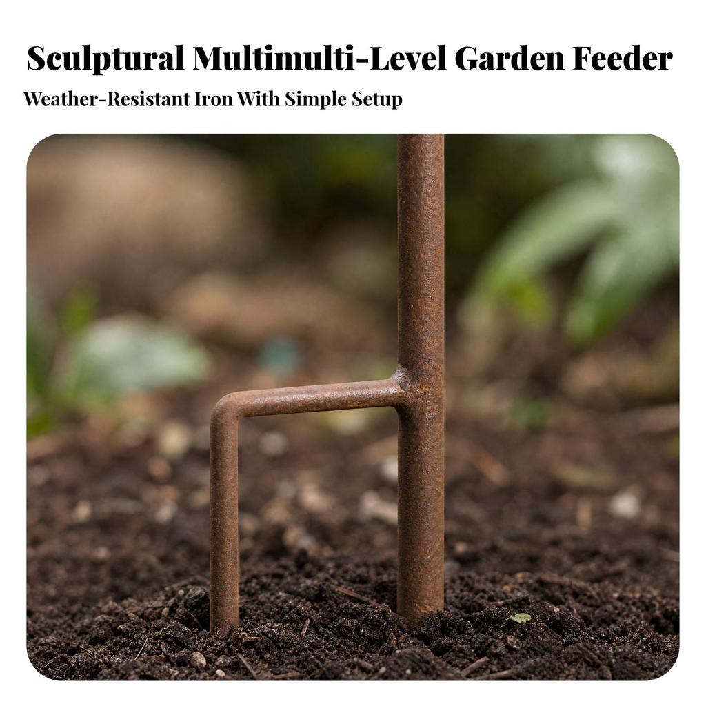 Iron Bird Feeder with Three Bowls Decorative for Lawns