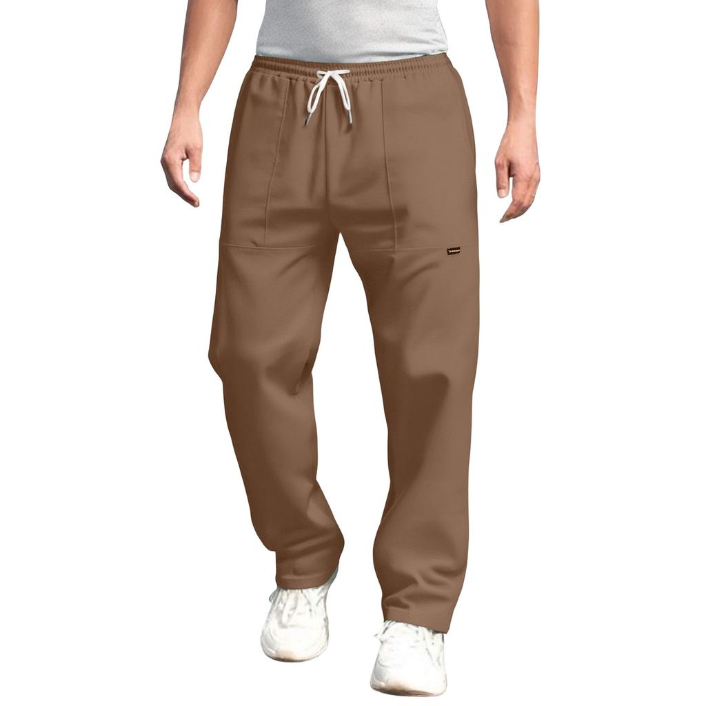 Men's Classic Outdoor Loose Casual Multi-pocket Work Pants, Youth Stretch Waist Straight Pants
