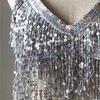 Belly Dancer Outfit Sequin Tassel Bra Top with Fringe Hip Scarf Set Sparkling Rave Party Costume for Women Girls