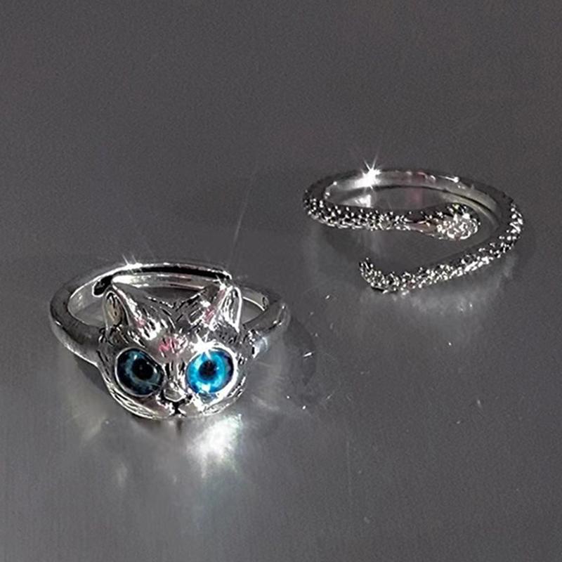 Vivid Cute Silver Color Cat Snake Open Rings For Women Girls Adjustable Finger Ring Gothic Cool Animal Jewelry Gifts