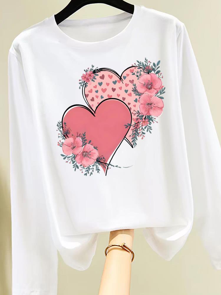 (Asian Size) butterfly cute o-neck Graphic Print T Shirt Women Clothing Tee autumn winter spring Casual Fashion Top Long Sleeve T-shirts