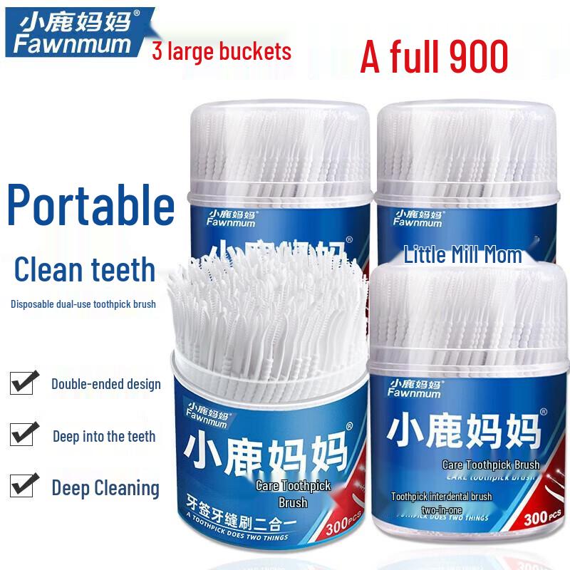 

Deer Mum Leaf-Shaped Dental Floss Picks, 300 Pcs x 3 Barrels