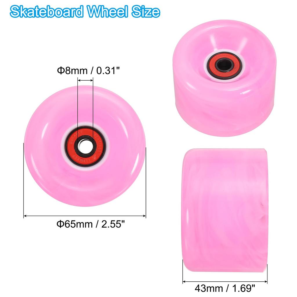 PATIKIL Roller Skate Wheel 65mm 78A Skateboard Cruiser Wheel Set with Bearing Track Tool Kit for Outdoor Quad Pink Set, 4-Piece Light-Up Skating,