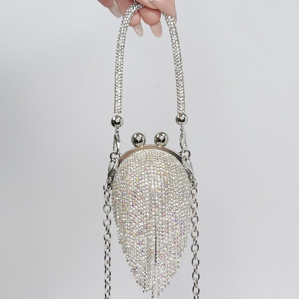 Silver Crystal Ball Mini Chain Crossbody Bag With Sparkling Rhinestones For Daily Use