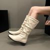 Thick heel pleated long tube knight boots women's shoes 2025 new spring and autumn western thin medium tube long boots