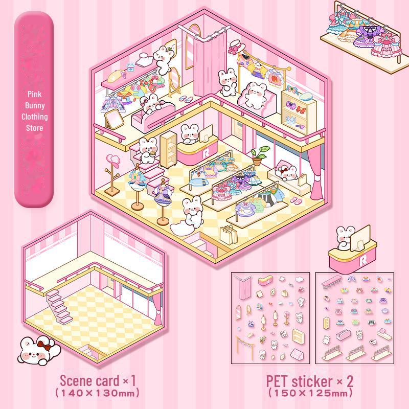 3D Cute Cartoon Hut Landscaping Stickers for Decompression and Scrapbooking