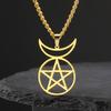 Dawapara Gehörnter Gott Cernunnos Siegel Anhänger Halskette Pentagramm Dreifache Göttin Symbol Edelstahl Wicca Schmuck