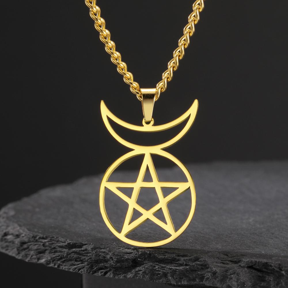 Dawapara Gehörnter Gott Cernunnos Siegel Anhänger Halskette Pentagramm Dreifache Göttin Symbol Edelstahl Wicca Schmuck