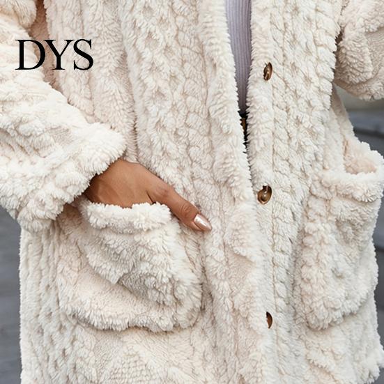 Long Sleeve Warm Coat Women Fleece Jacket with Pockets, Hooded for Fall Winter, Oversized Casual Button Front Cardigan Outerwear Cozy
