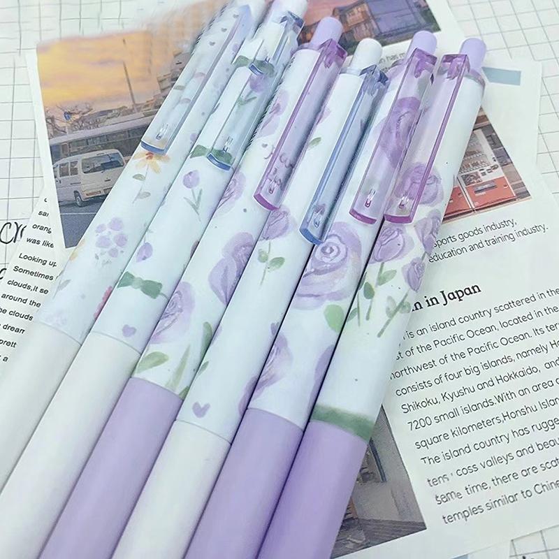 6 bolígrafos de gel Kawaii Rose de escritura suave, creativos, de secado rápido, de presión neutra, papelería estética, suministros de oficina