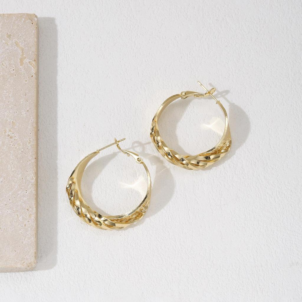 LNCHRAN Copper Engraved Twisted Hoop Earrings - Gold Snap Women's Jewelry.