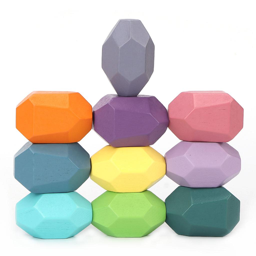 12 Pcs Colorful Wooden Rock Balancing Blocks Parent Child Interaction Educational Puzzle Toys