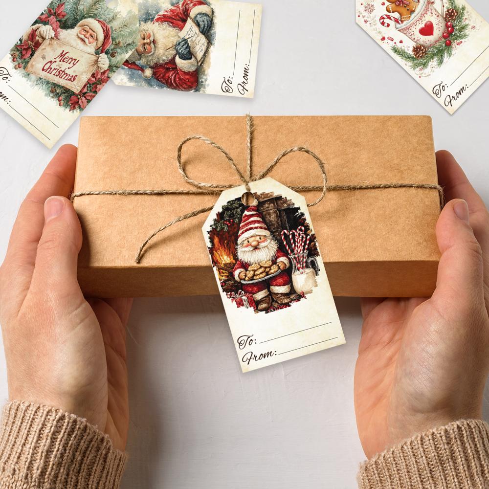 40pcs, Christmas tags, gift labels, party decorations, DIY, packaging embellishments, greeting cards, party cards, jute twine