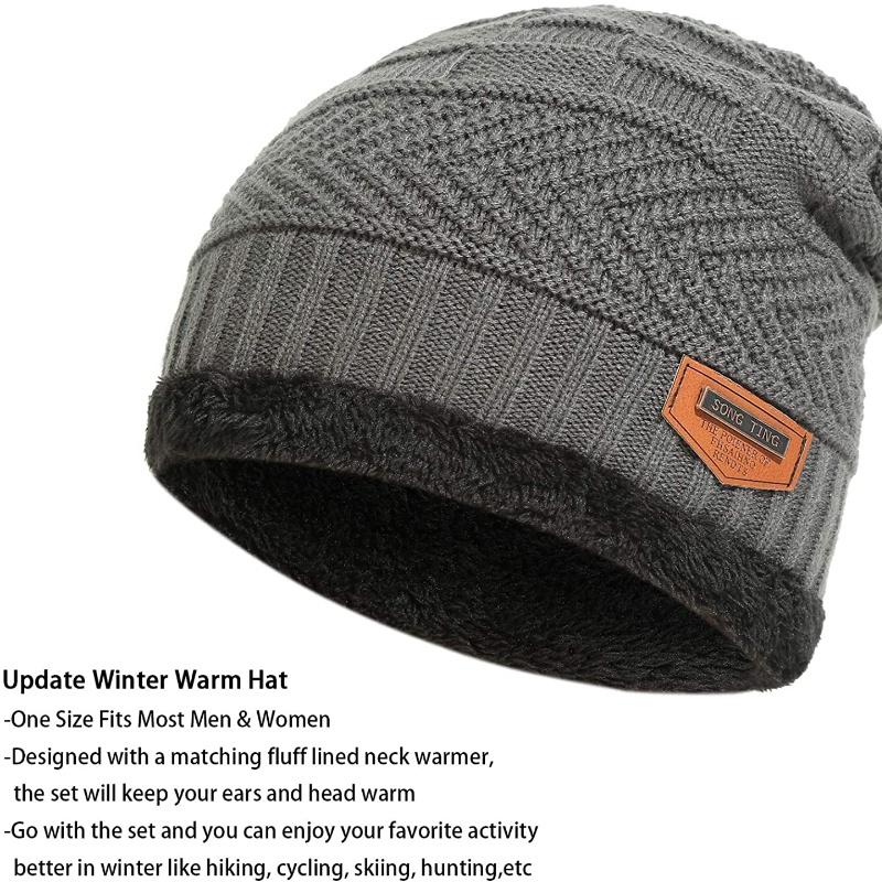 Warm Knitted Hat Thick Fleece Lining 