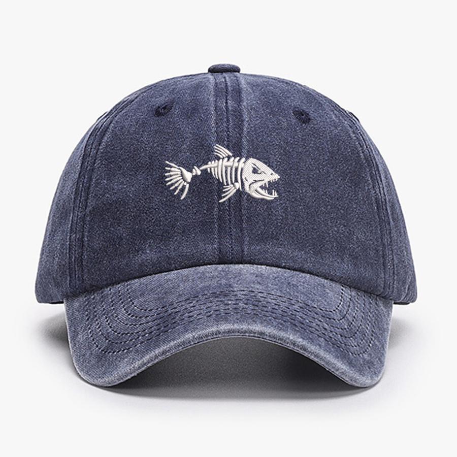 Embroidered Skullfish Fish Bone Vintage Soft Baseball Caps Men Women Water Washed Hat Sports Fishing Summer Autumn Peaked Cap