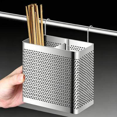 Porta bacchette in acciaio inossidabile con organizer a doppio scomparto, ventilazione, drenaggio, contenitore resistente alla ruggine per piano cucina