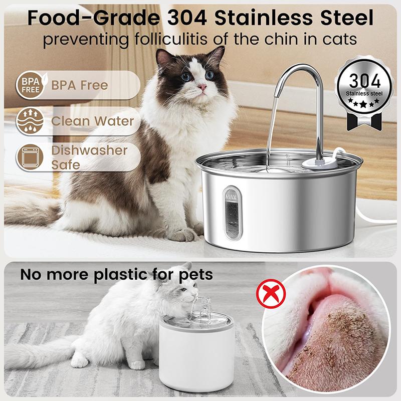 Hot Sale Stainless Steel Automatic Cat Fountain Water Dispenser 3.2L Ultra Quiet Multi-Layer Filtering Smart Cat Water Fountain