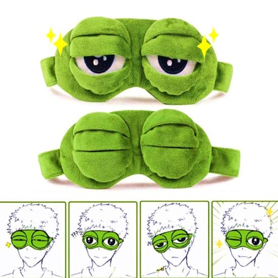 Funny Sad Frog Eye Mask Soft Plush Frog Blindfold Light-Blocking Breathable Sleep Mask for Travel Office Home Novelty