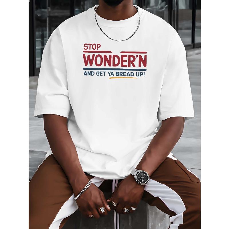 Men's Stop Wondering Get Your Bread Up Motivational Slogan T-Shirt - with Red & Black Money Print, Short Sleeve Casual Gym & Basketball Training Tee