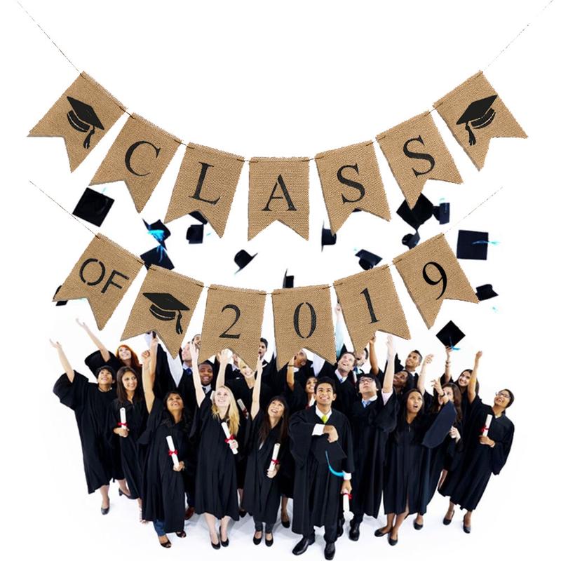Class of  Jute Burlap Graduation Party Banner Classroom Decoration Backdrop Cotton Linen Banner