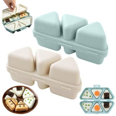 6-Cavity Triangle Onigiri Mold Bento Box 2-in-1 Rice Ball Maker with Lid Portable Lunch Container for Meal Prep Picnic School Lunch