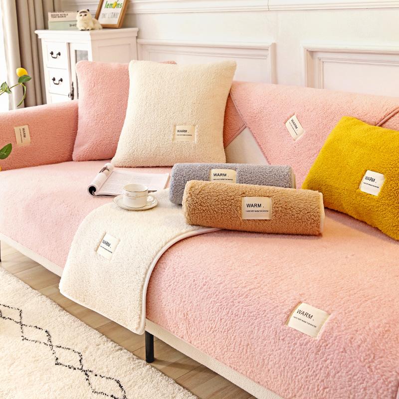 Winter Lambskin Sofa Cushion Thickened Fleece Cushion Non-Slip Leather Sofa Cover Nordic Simple Winter