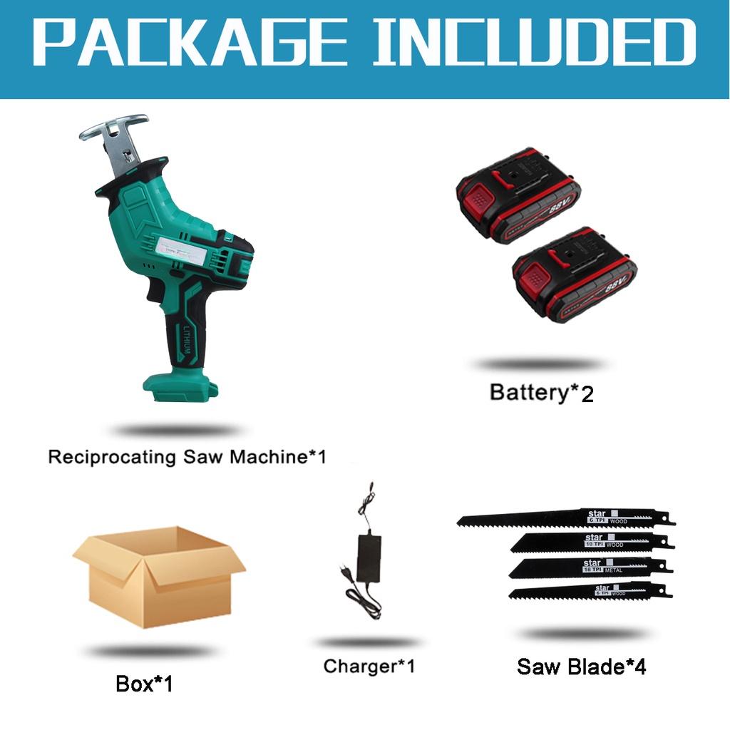 Green Cordless Electric Reciprocating Saw Variable Speed Metal Wood Cutting Power Tool Electric Saw