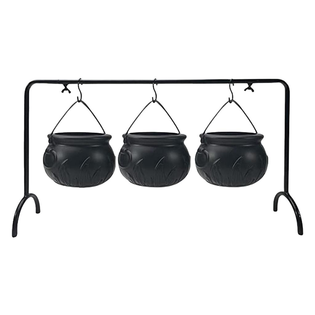 3 Pcs Witches Cauldron Serving Bowls on Rack Halloween Party Decorations Hanging Black Cauldron Bowls for Kitchen