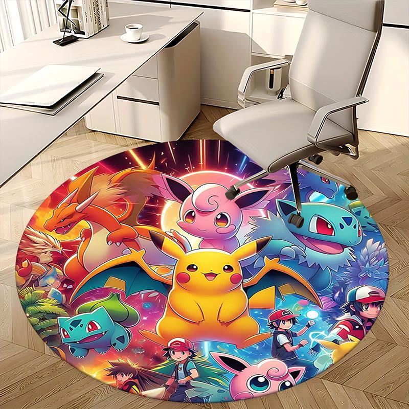 1pz Pokemon Pikachu & Amici Tappeto Rotondo - Tappetino Sedia Design Anime, Regalo Ufficio, Decorazione Stagionale