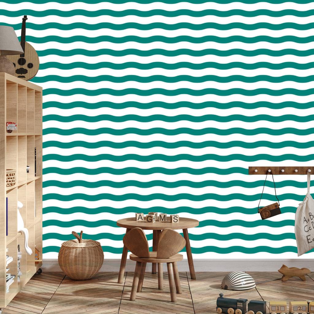 Wallpaper Stripes turquoise, white, celadon and sea green 50x1000